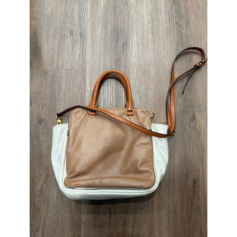 Marc by Marc Jacobs Tri-Color Leather Satchel Crossbody Bag Tan Cream Gold